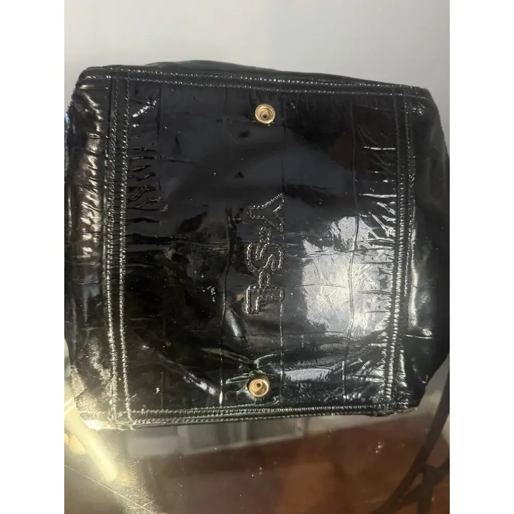 Yves Saint Laurent Rare Downtown Black Patent Leather Tote Bag Hand Bag - Picture 7 of 14